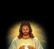 Dark square with Jesus backlit holding light